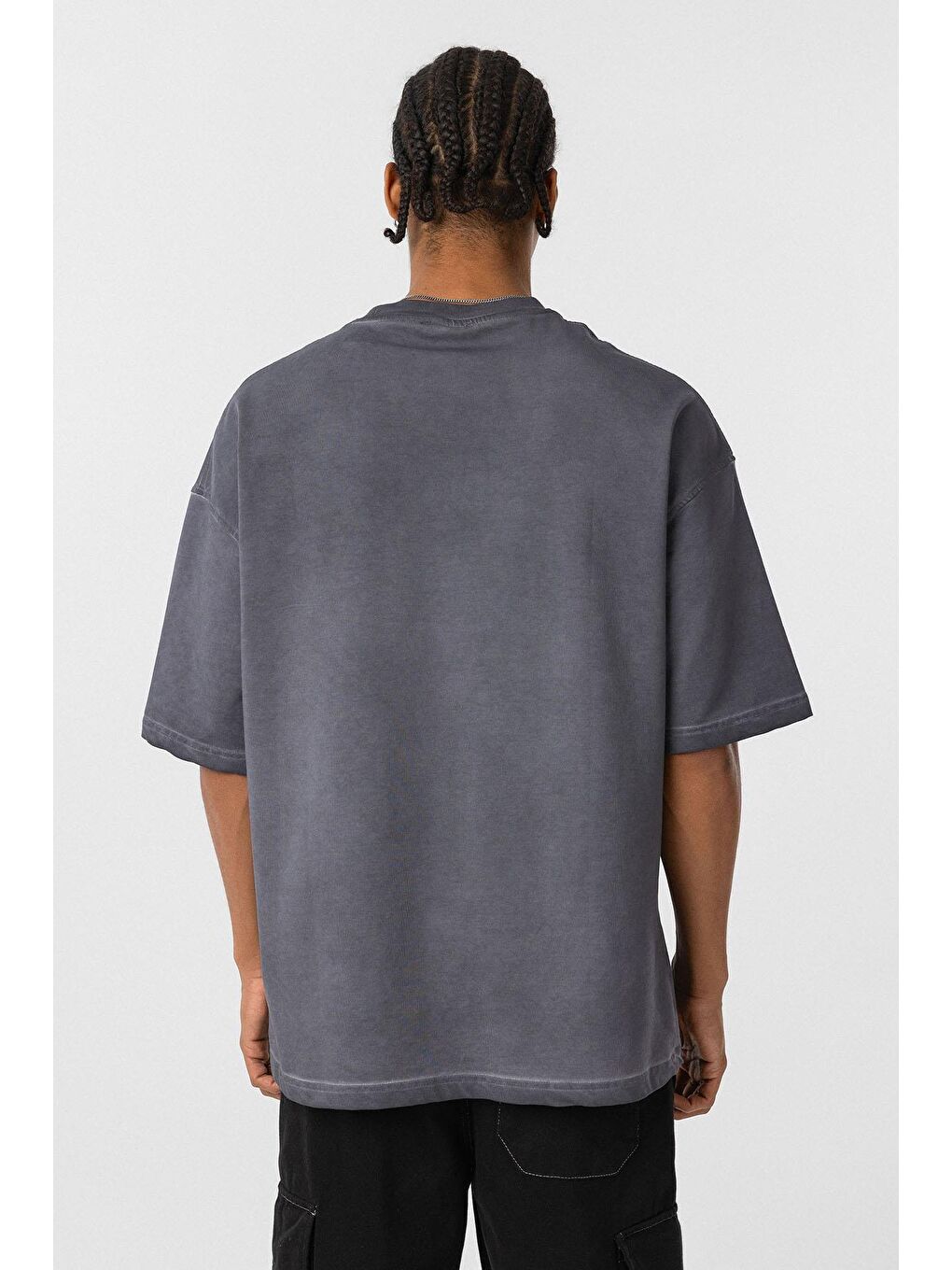 Yıkamalı Oversize Tişört Siyah-4