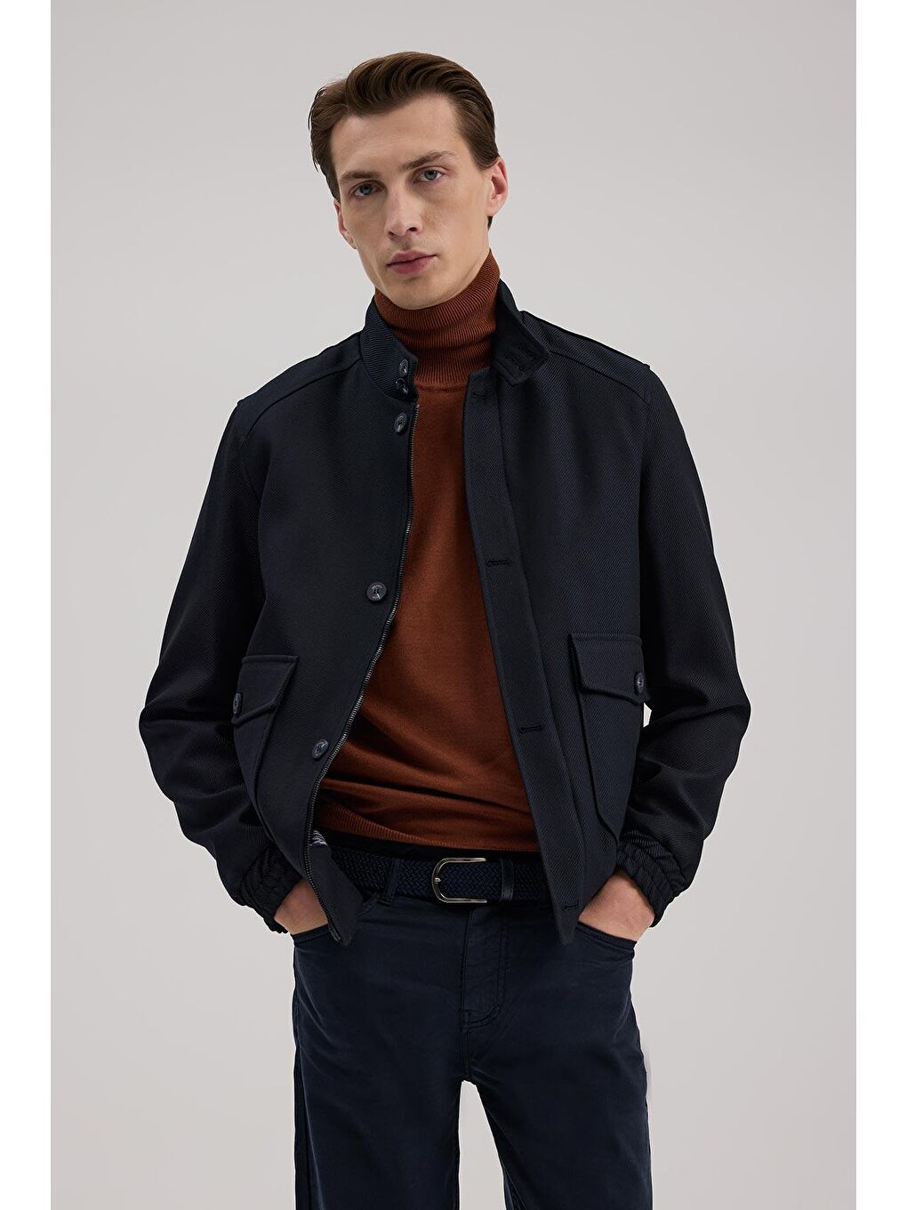 Lacivert Slim Fit Mono Yaka Cepli Ceket Görünümlü Mont-1