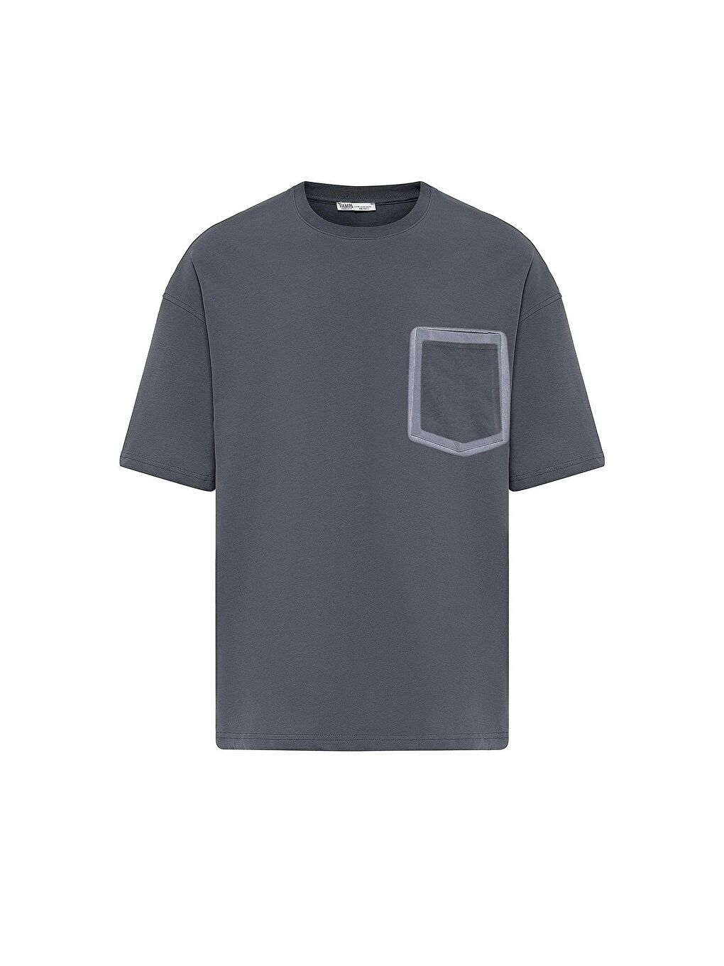 Gri Bisiklet Yaka Cepli Oversize Tişört Füme-1