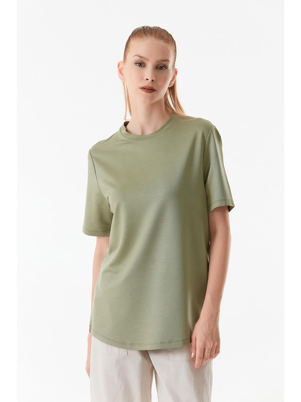 Haki Basic Bisiklet Yaka Tişört