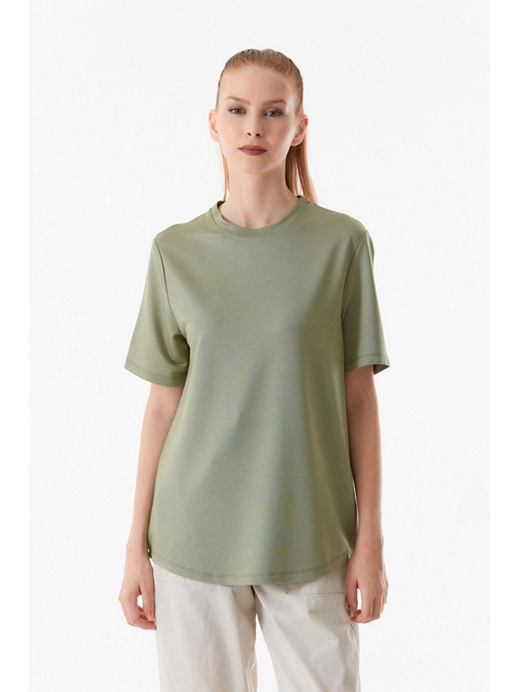 Haki Basic Bisiklet Yaka Tişört-2