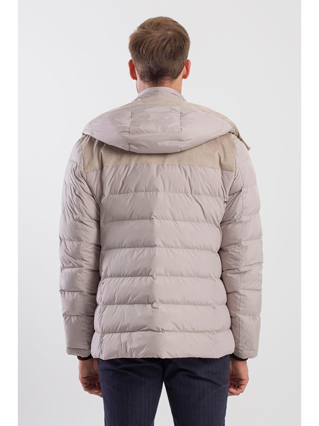 Bej Taş Comfort Fit Kapüşonlu Şişme Mont-3