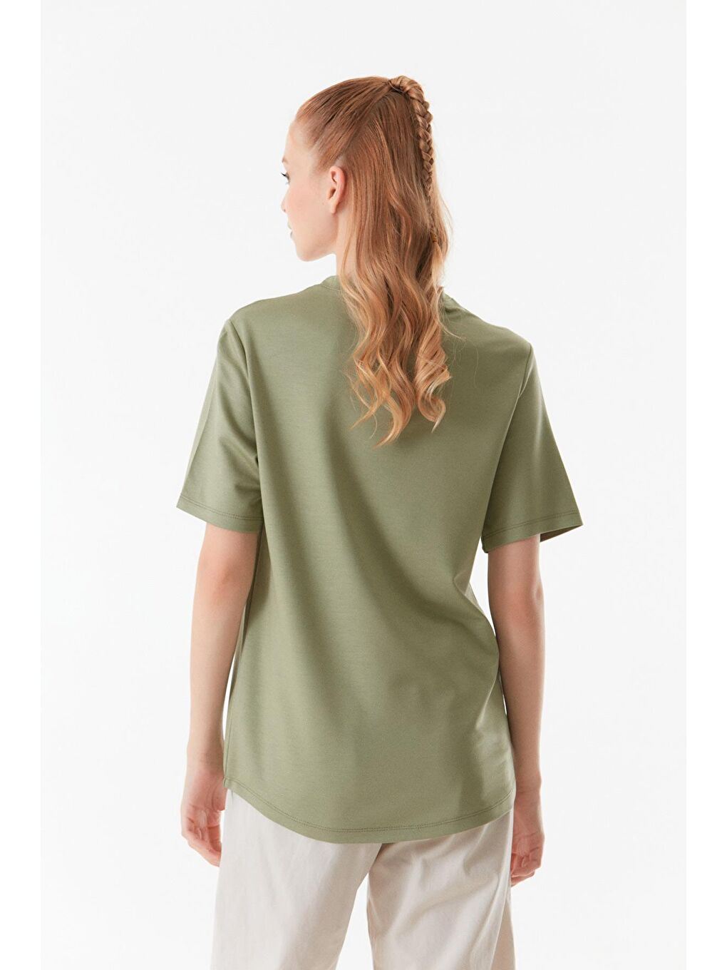 Haki Basic Bisiklet Yaka Tişört-3