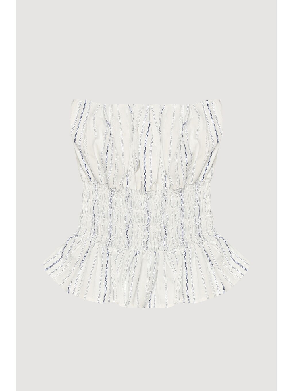 Gipe Detaylı Fırfırlı Straplez Bluz Ekru