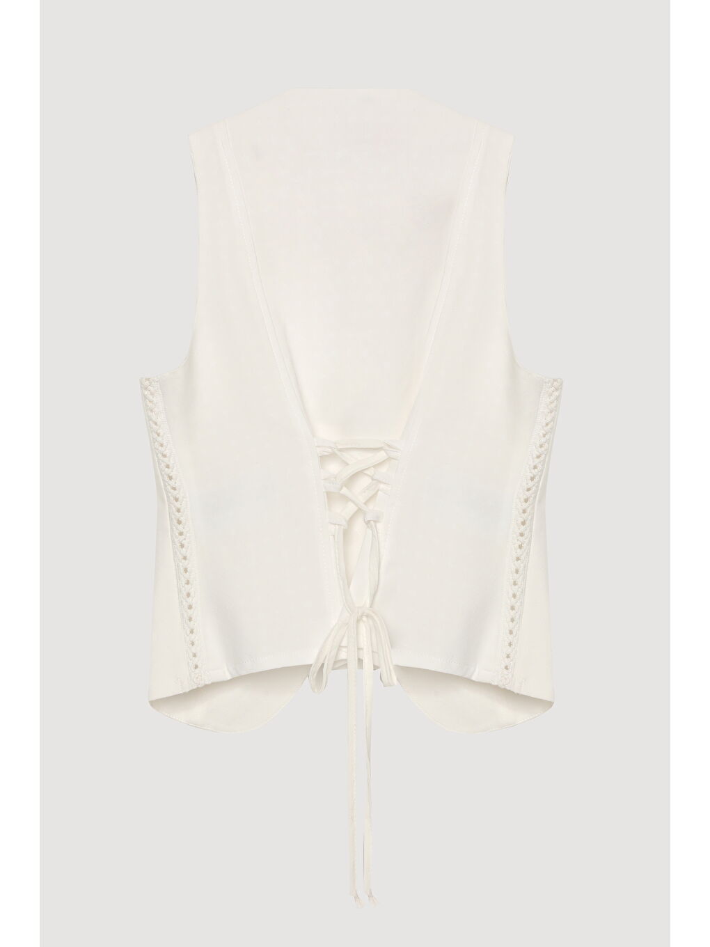 Sırtı İp Bağlamalı Düğmeli Bluz Ekru-1