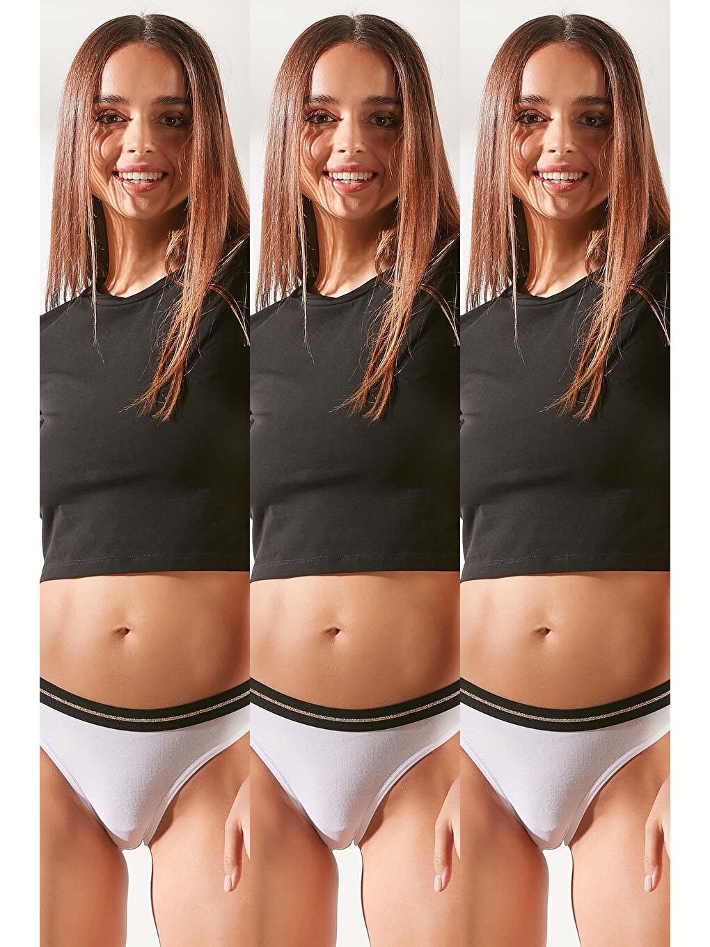 3 lü Paket Altın Sim Detay Lastikli Bikini String 563 Beyaz