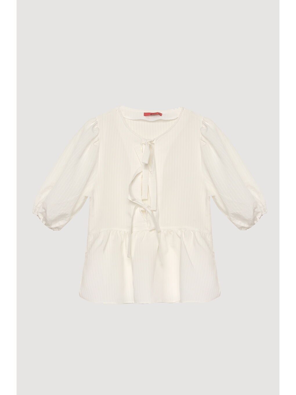 Fiyonk Bağlamalı Balon Kol Bluz Ekru