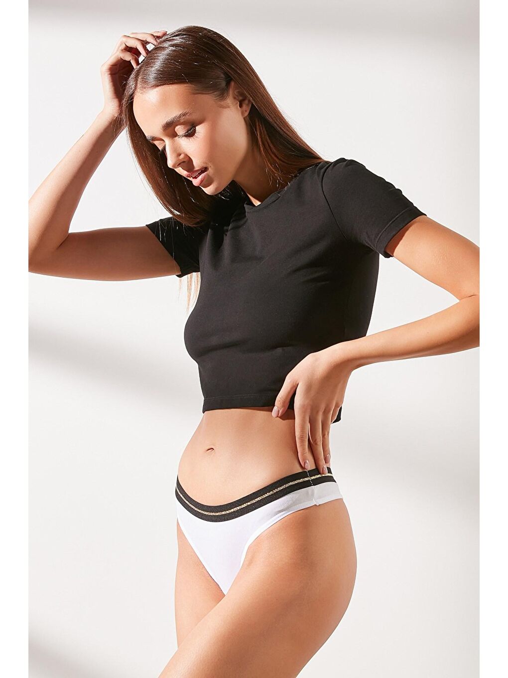 3 lü Paket Altın Sim Detay Lastikli Bikini String 563 Beyaz-3