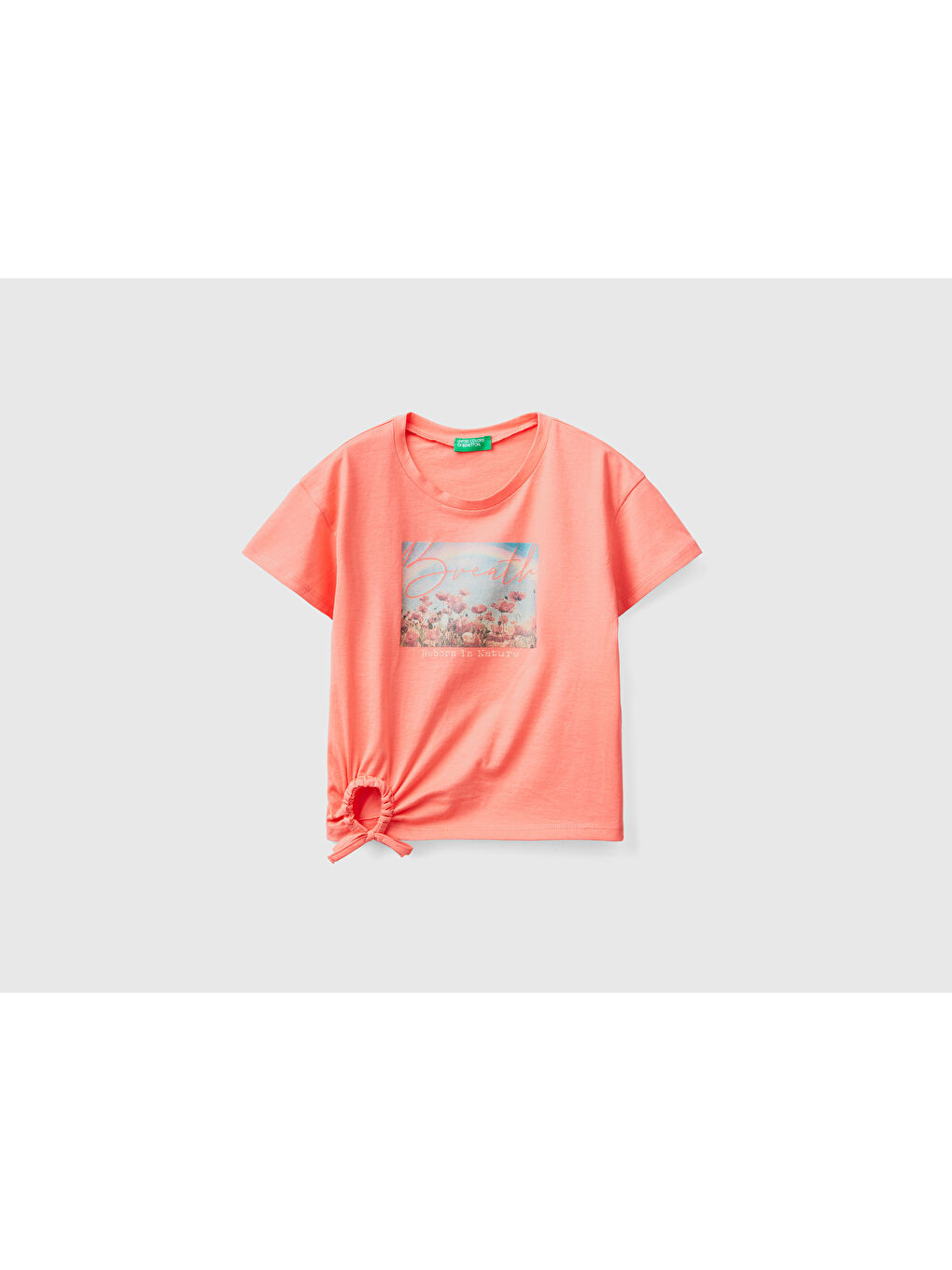 United Colors Of Benetton Kız Çocuk Mercan Grafik Baskılı Simli Crop T-Shirt