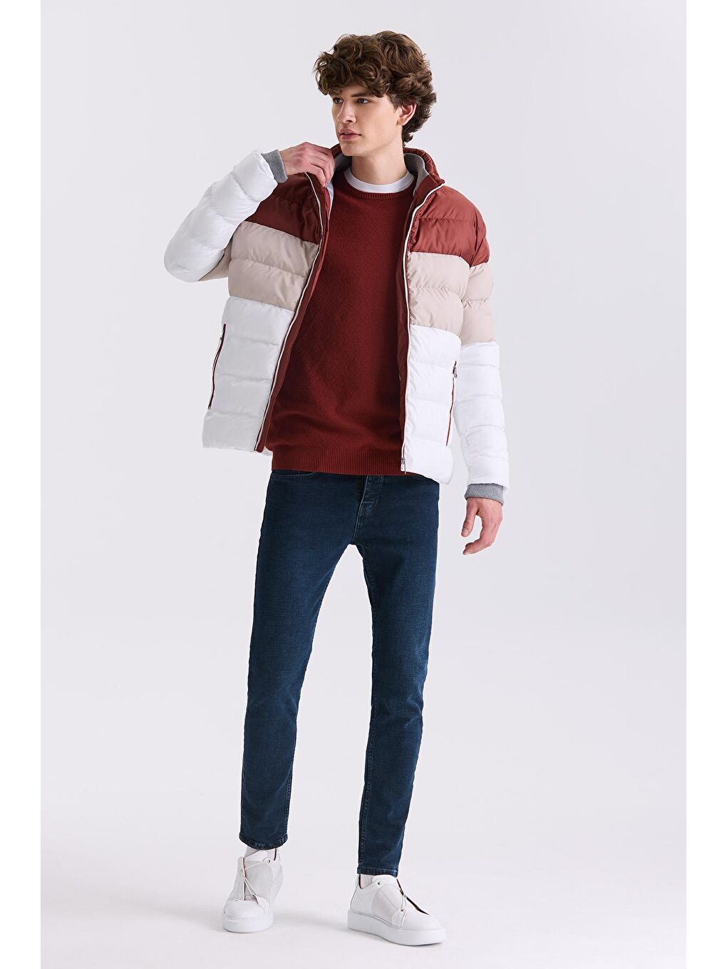 Kahverengi Taba Slim Fit Dik Yaka Kışlık Şişme Mont-1