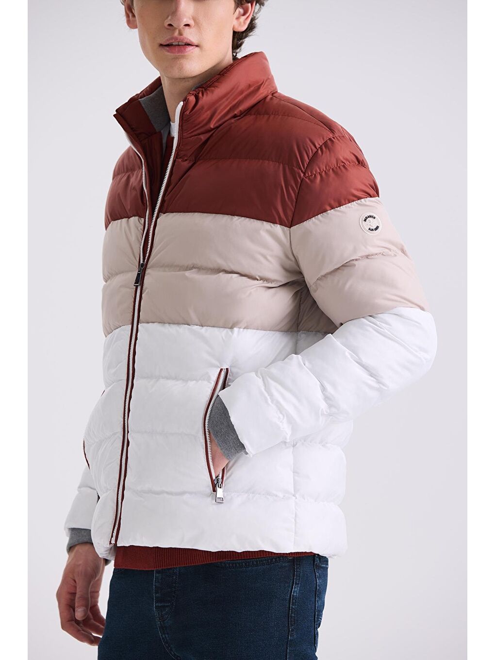 Kahverengi Taba Slim Fit Dik Yaka Kışlık Şişme Mont-2