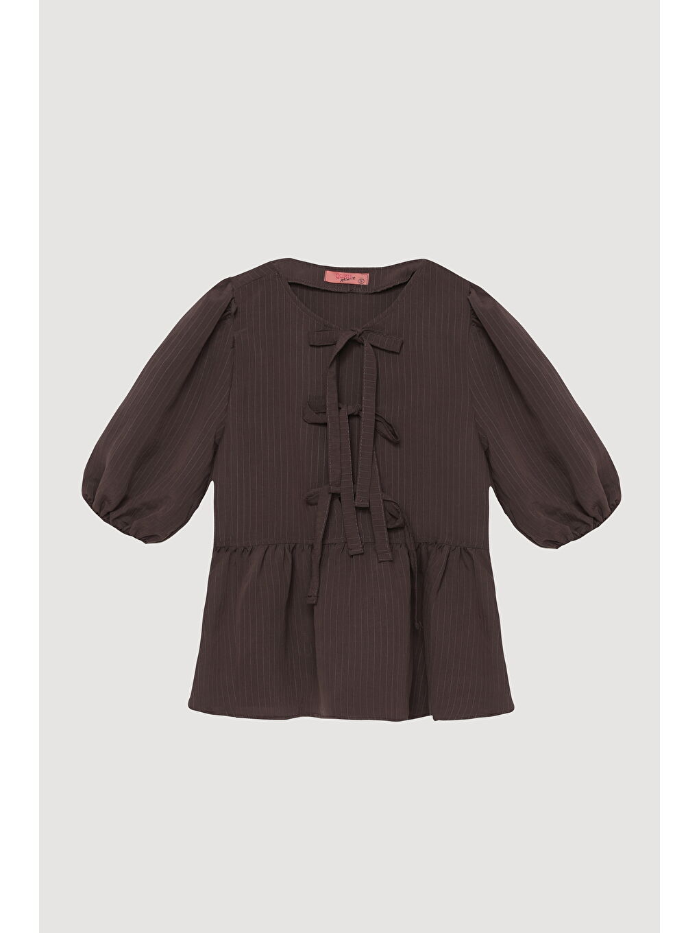 Fiyonk Bağlamalı Balon Kol Bluz Kahverengi