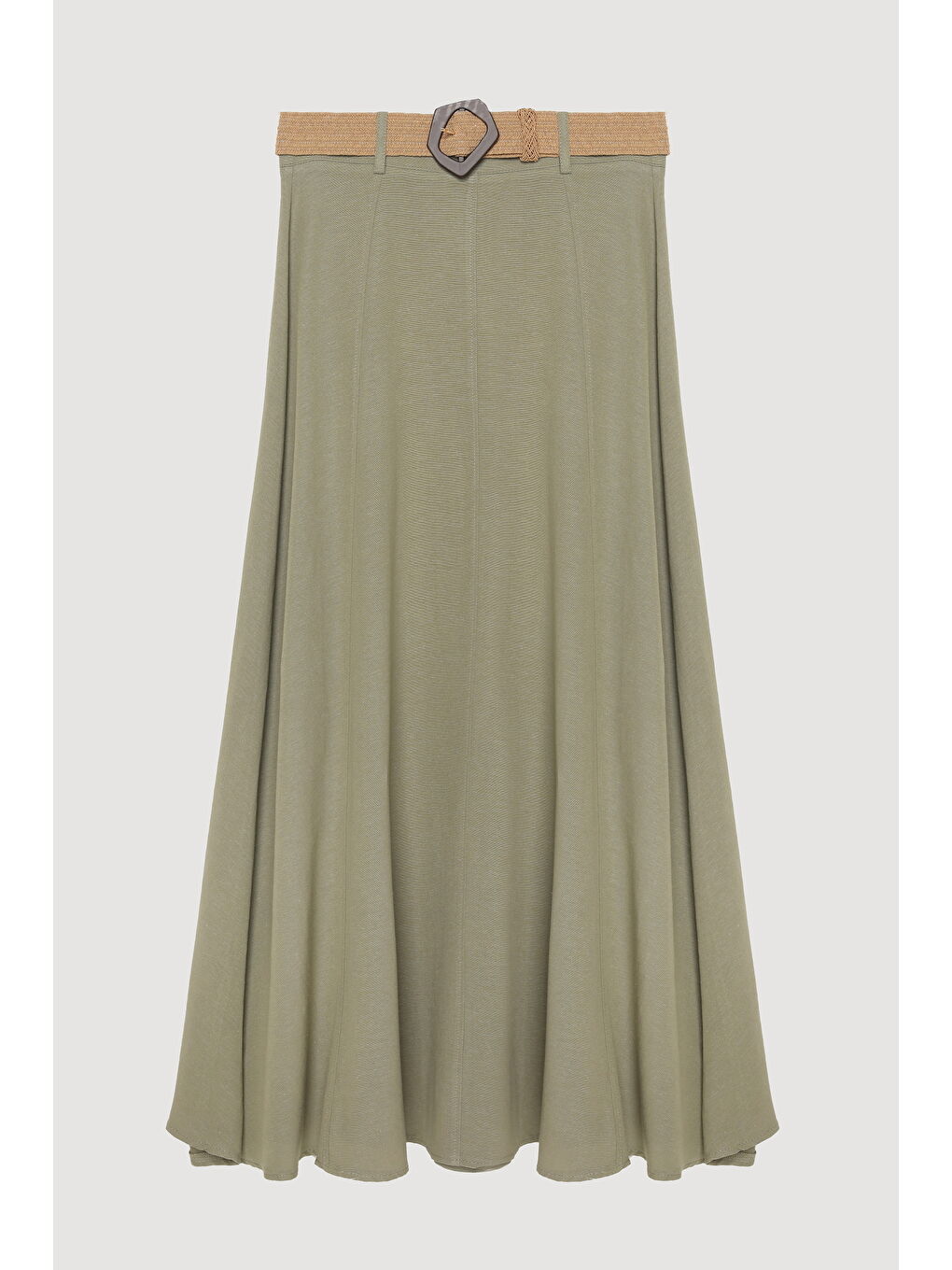 Hasır Kemerli Midi Boy Etek Haki