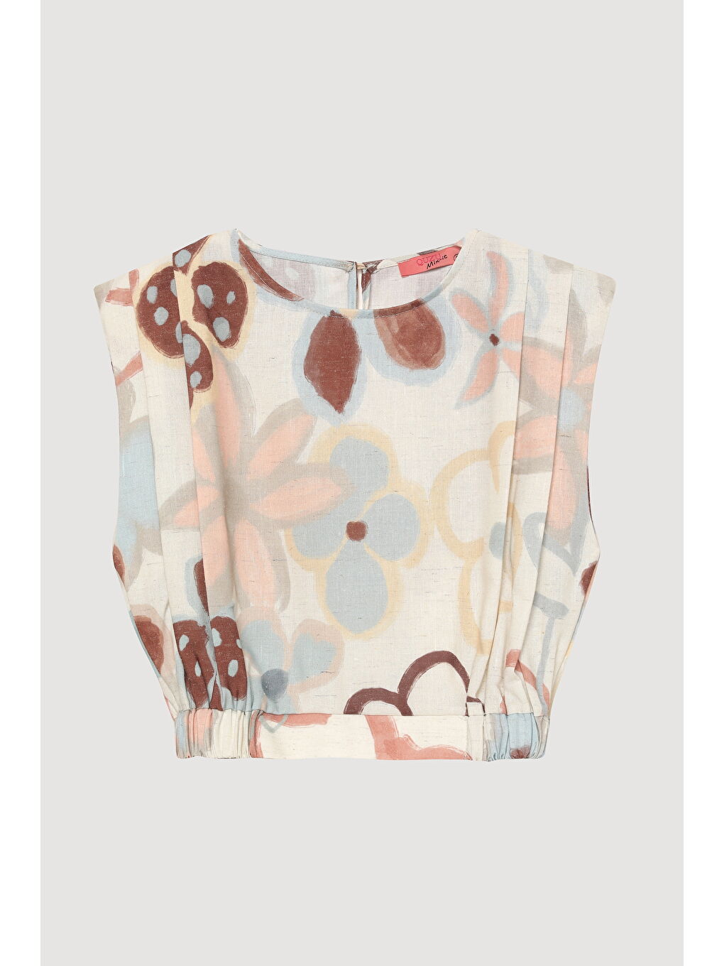 Bej Renkli Çiçek Desenli Vatkalı Keten Bluz Naturel