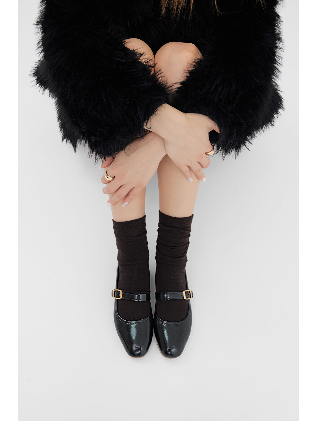 Kadın Siyah Kadın Üstten Kemerli Tokalı Rahat Günlük Babet-2