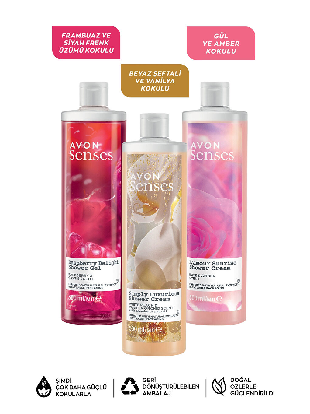 Şeftali Vanilya Gül Amber Frambuaz ve Frenk Üzümü Kokulu Duş Jeli Paketi-1