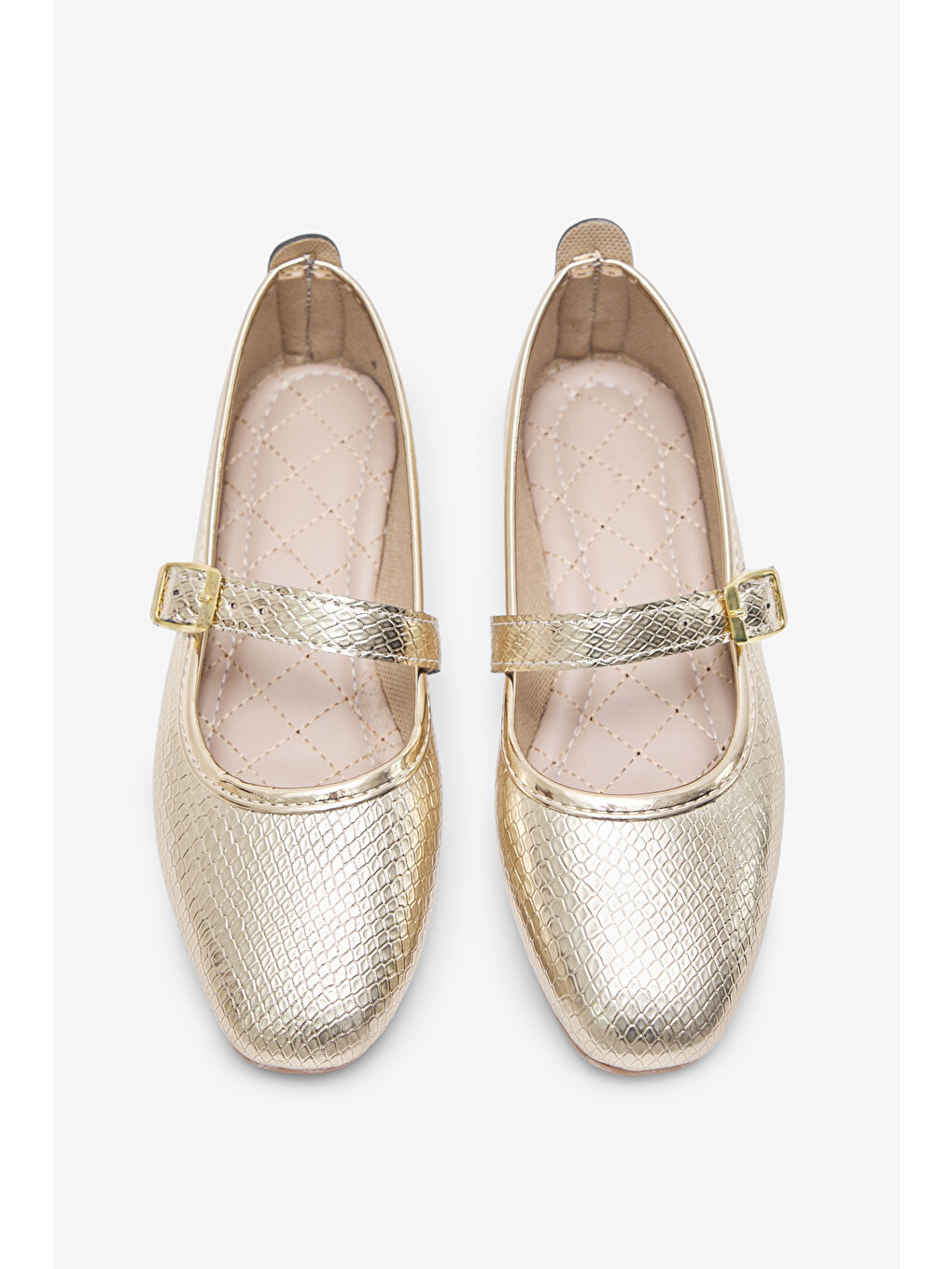 Sarı Kadın Altın Kadın Yılan Desenli Kemer Bantlı Tokalı Babet-1