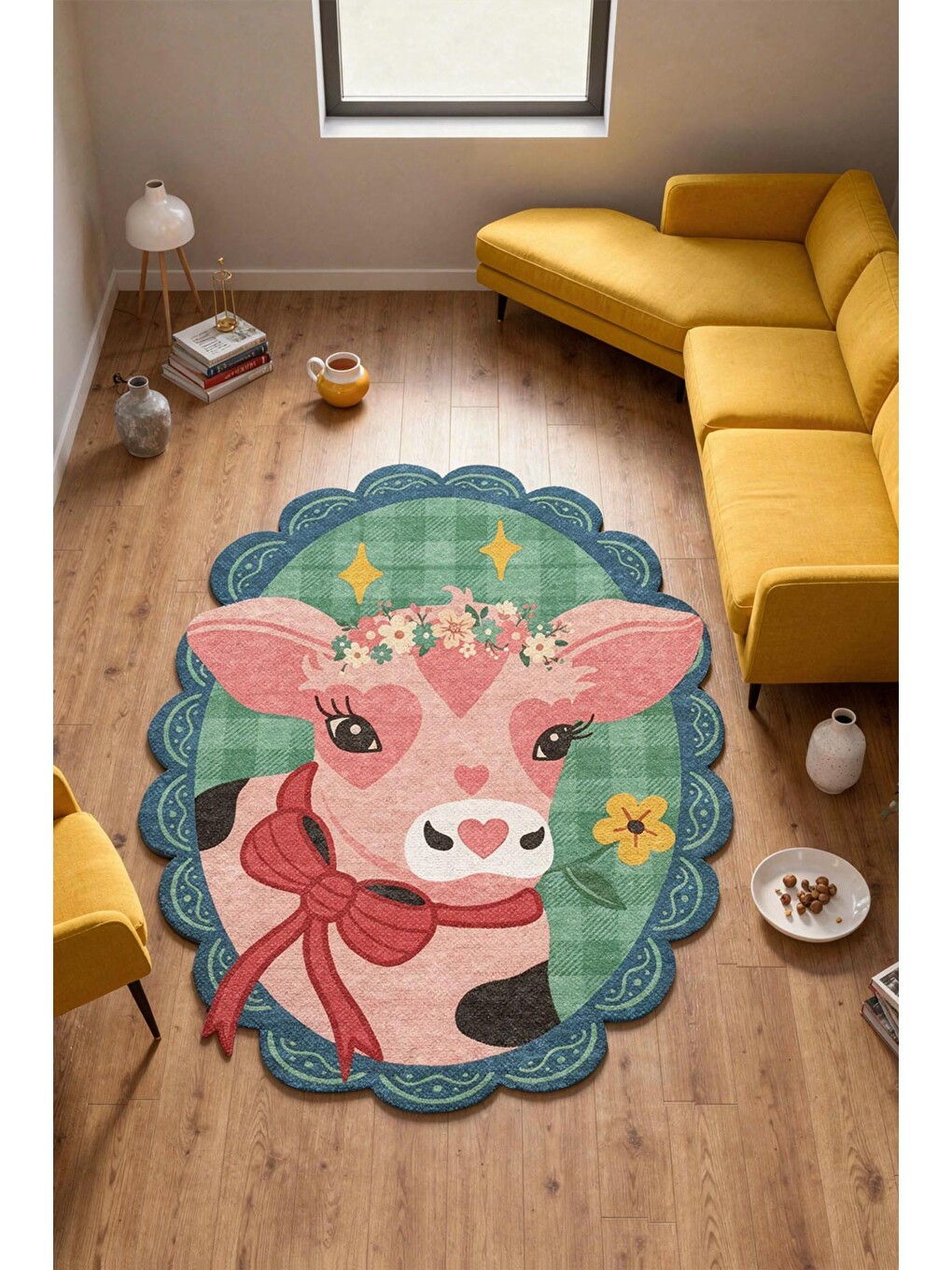 Pembe Modern Dekoratif Halı – Makinada Yıkanabilir, Kaymaz Taban, İnce Lazer Kesim Halı-2