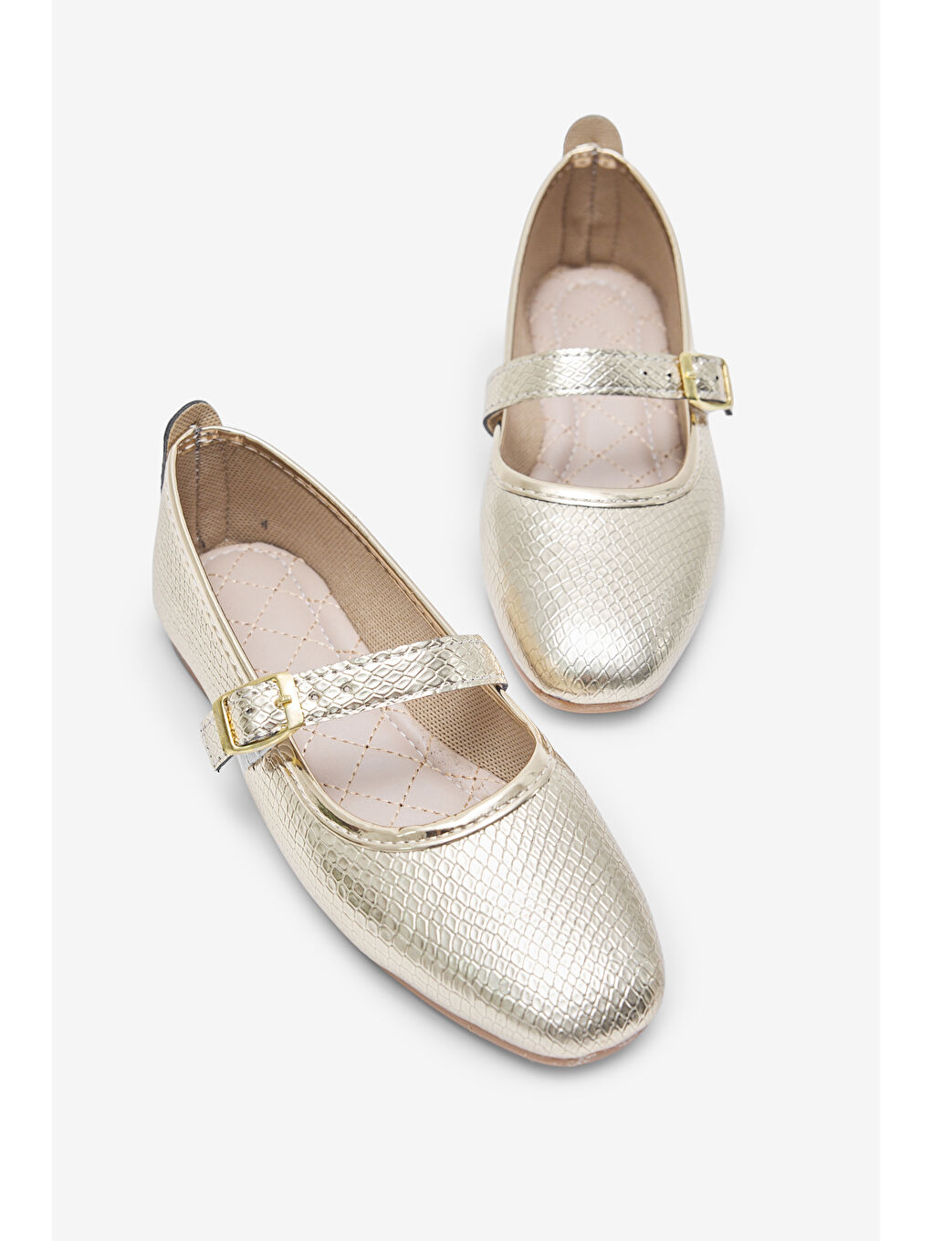 Sarı Kadın Altın Kadın Yılan Desenli Kemer Bantlı Tokalı Babet-2