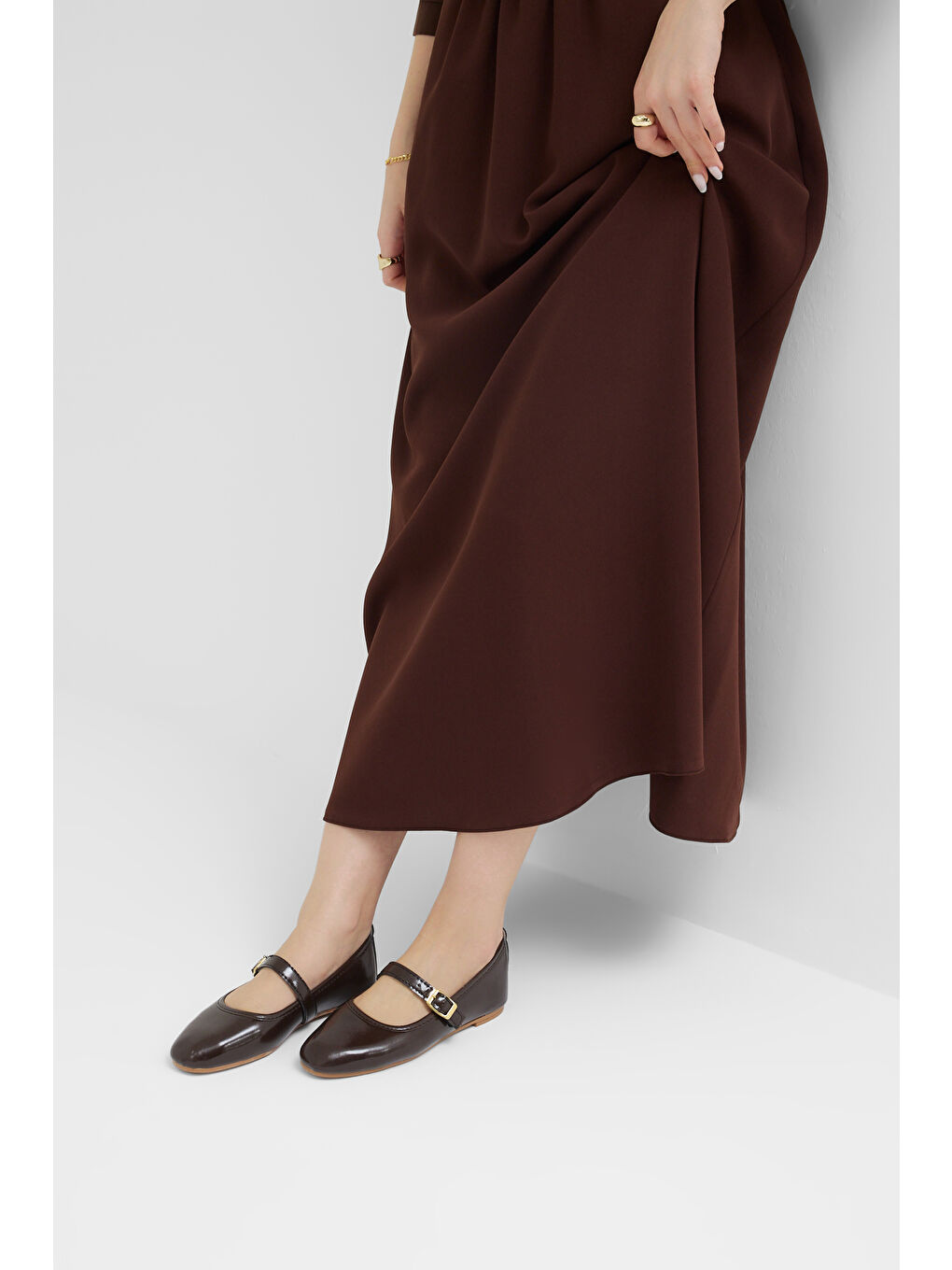 Kahverengi Kadın Acı Kahve Kadın Üstten Kemerli Tokalı Rahat Günlük Babet-3