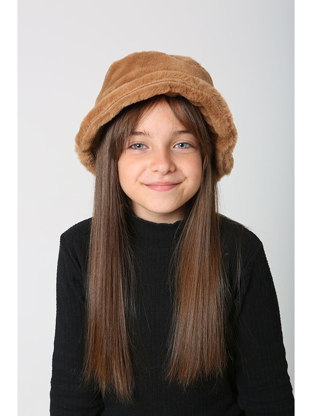 Kahverengi Çocuk Pelüş Bucket Şapka RKŞ Ç 01 Camel-1