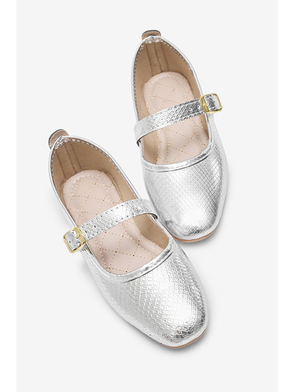 Gri Kadın Gümüş Kadın Yılan Desenli Kemer Bantlı Tokalı Babet-1