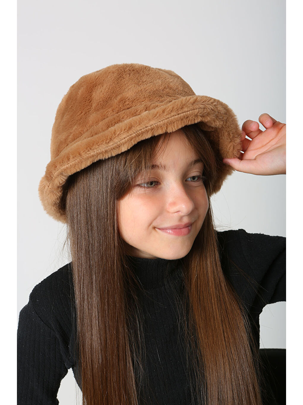 Kahverengi Çocuk Pelüş Bucket Şapka RKŞ Ç 01 Camel-2