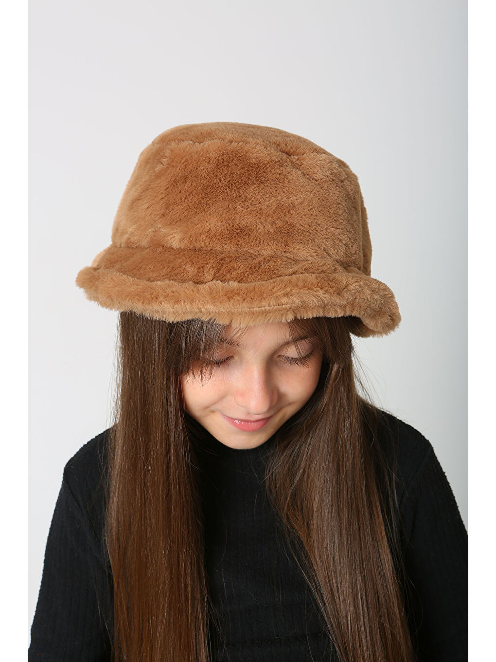 Kahverengi Çocuk Pelüş Bucket Şapka RKŞ Ç 01 Camel-3