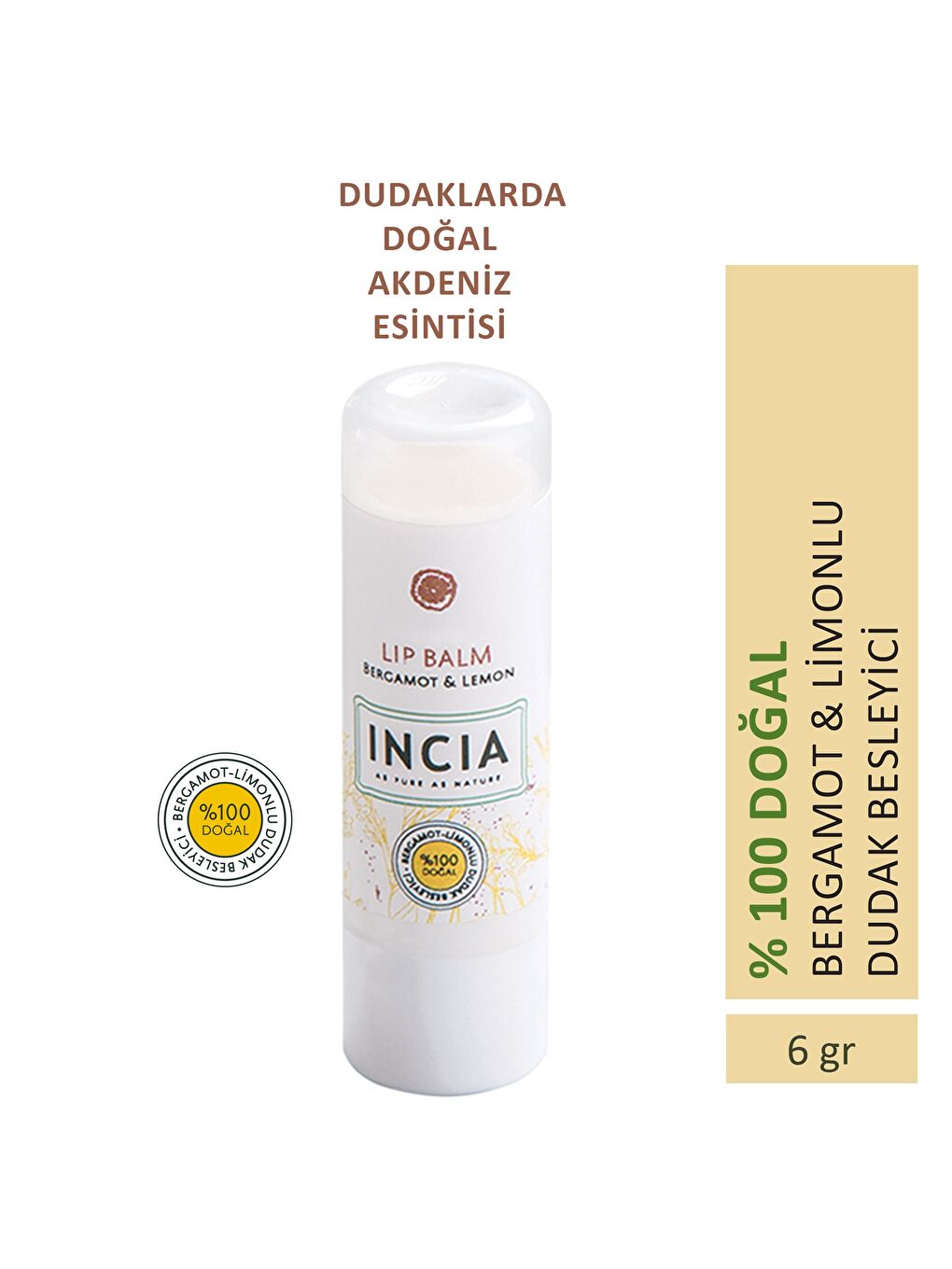 %100 Doğal Dudak Besleyici Bergamot & Limon Bitkisel Nemlendirici Dudak Bakım Kremi 6 G