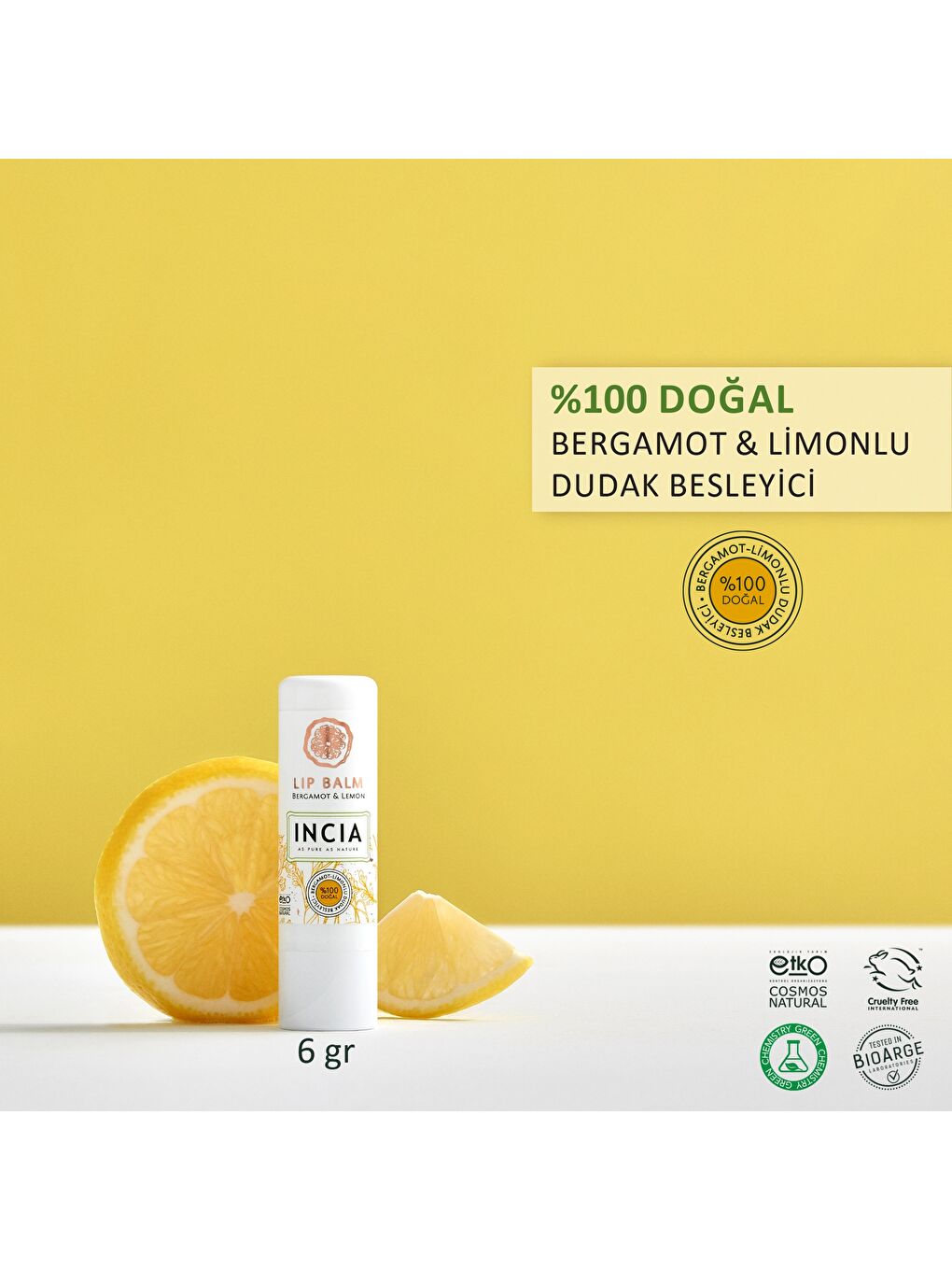 %100 Doğal Dudak Besleyici Bergamot & Limon Bitkisel Nemlendirici Dudak Bakım Kremi 6 G-1