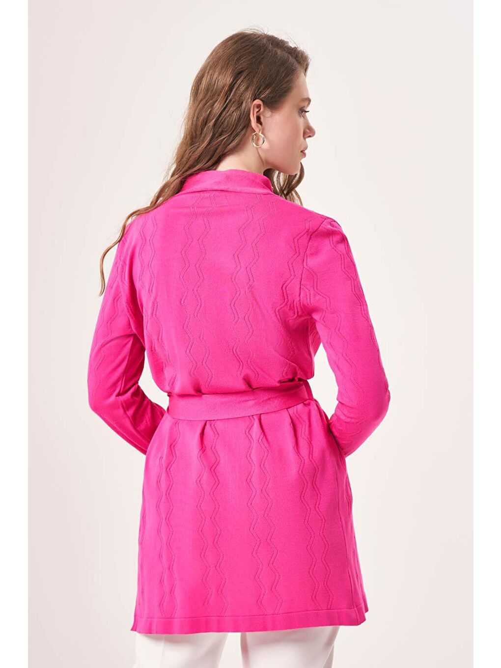 Örgü Desenli Fuşya Triko Hırka-2