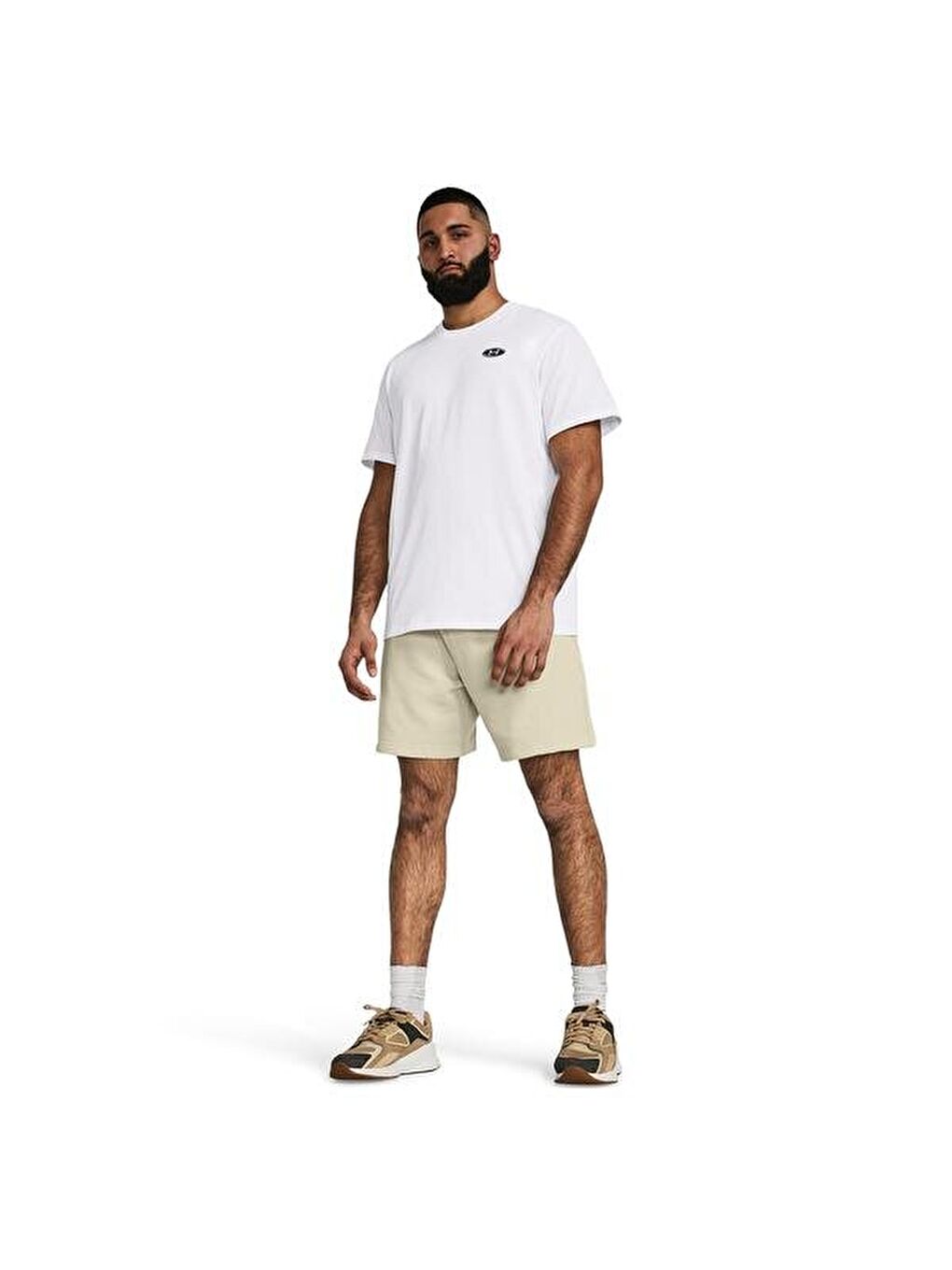 Heavyweight Left Chest Patch Erkek Beyaz Yuvarlak Yaka Tişört-1