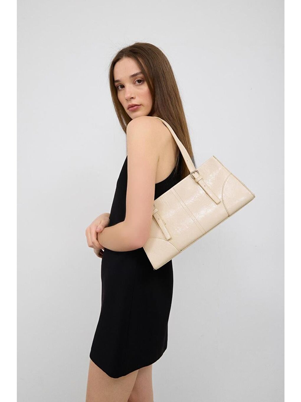 Ekru Andrea Deri Baget Çanta Krem-1