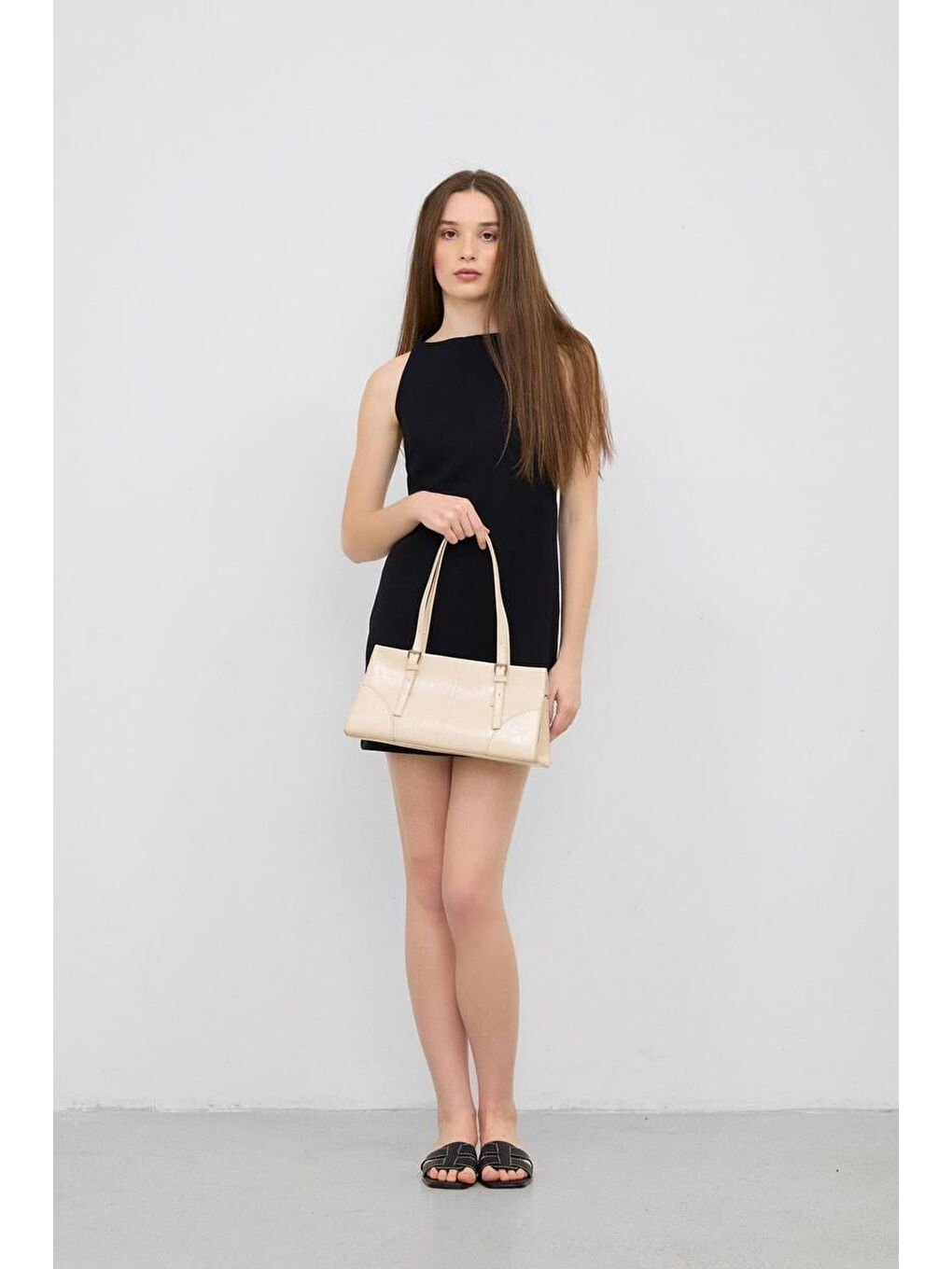 Ekru Andrea Deri Baget Çanta Krem-2