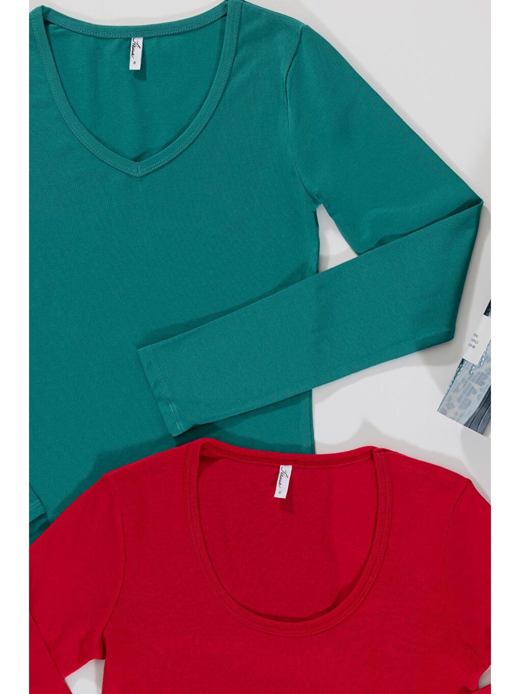 2'li Uzun Kol Yeşil Kırmızı Tshirt-1