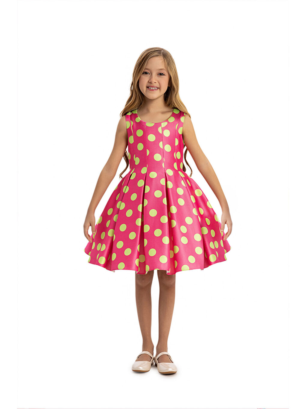 Pembe Puantiyeli Kız Çocuk Elbise-2