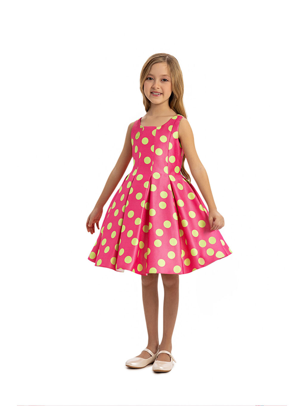 Pembe Puantiyeli Kız Çocuk Elbise-3