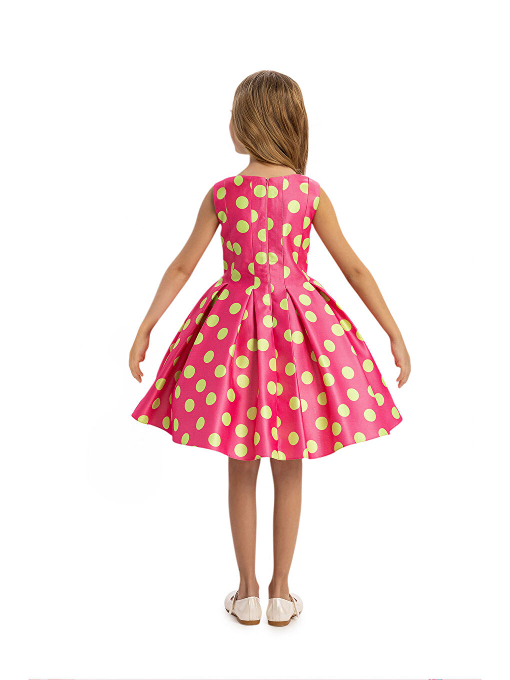 Pembe Puantiyeli Kız Çocuk Elbise-4