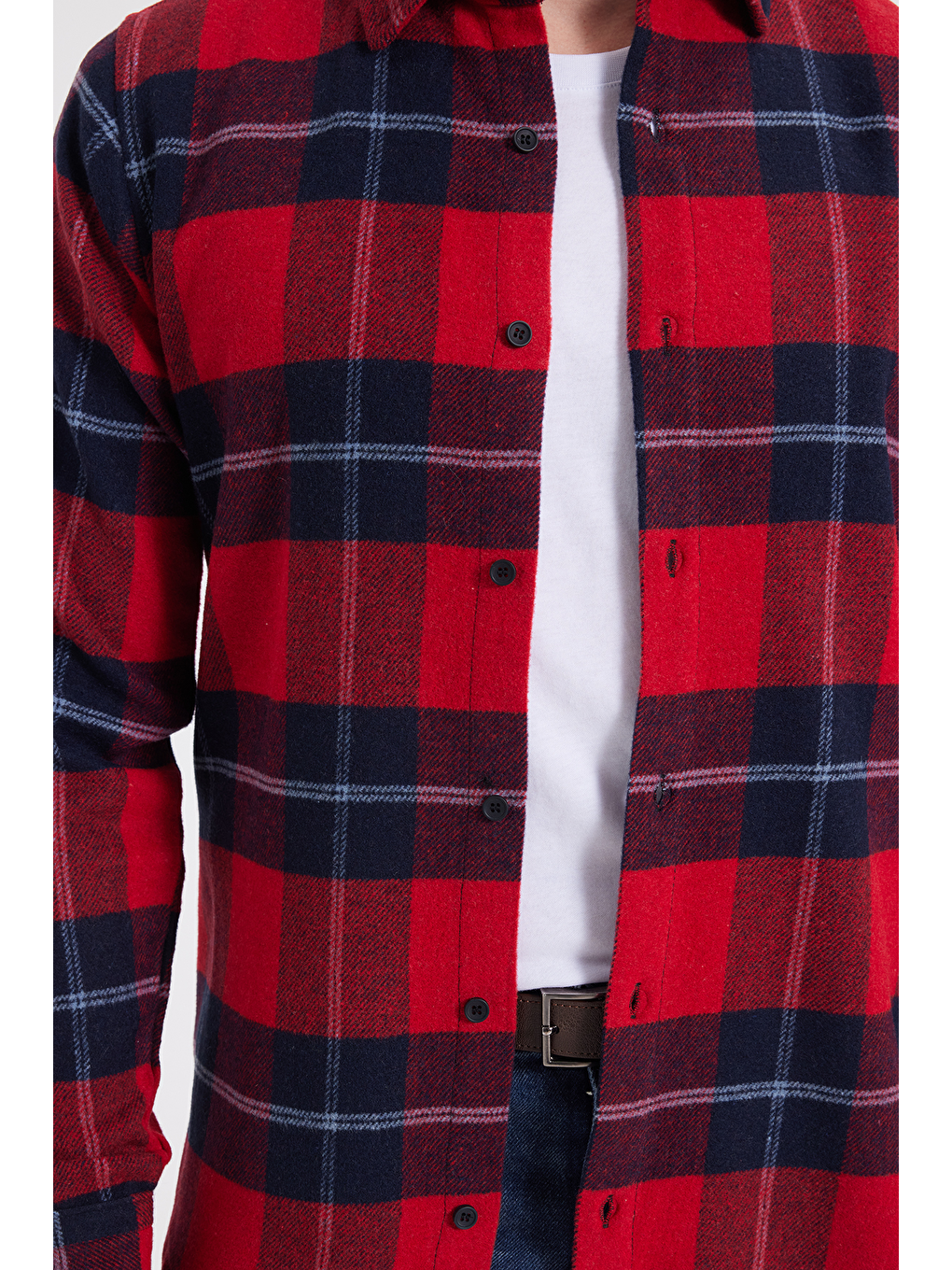 Kırmızı Erkek Slim Fit Dar Kesim Kareli Kışlık Oduncu Gömlek-3