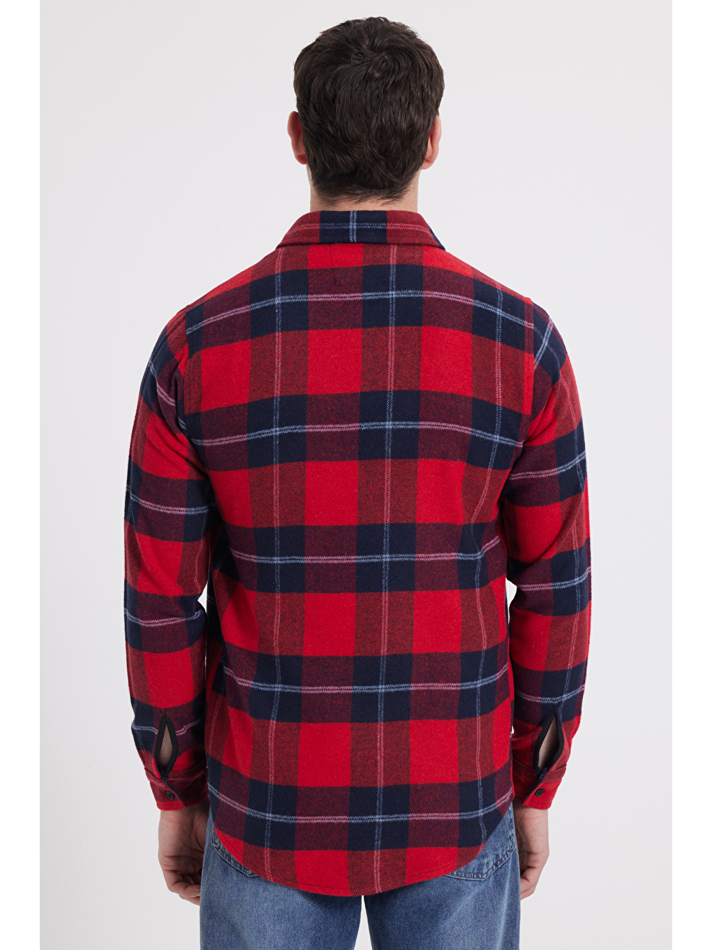 Kırmızı Erkek Slim Fit Dar Kesim Kareli Kışlık Oduncu Gömlek-5