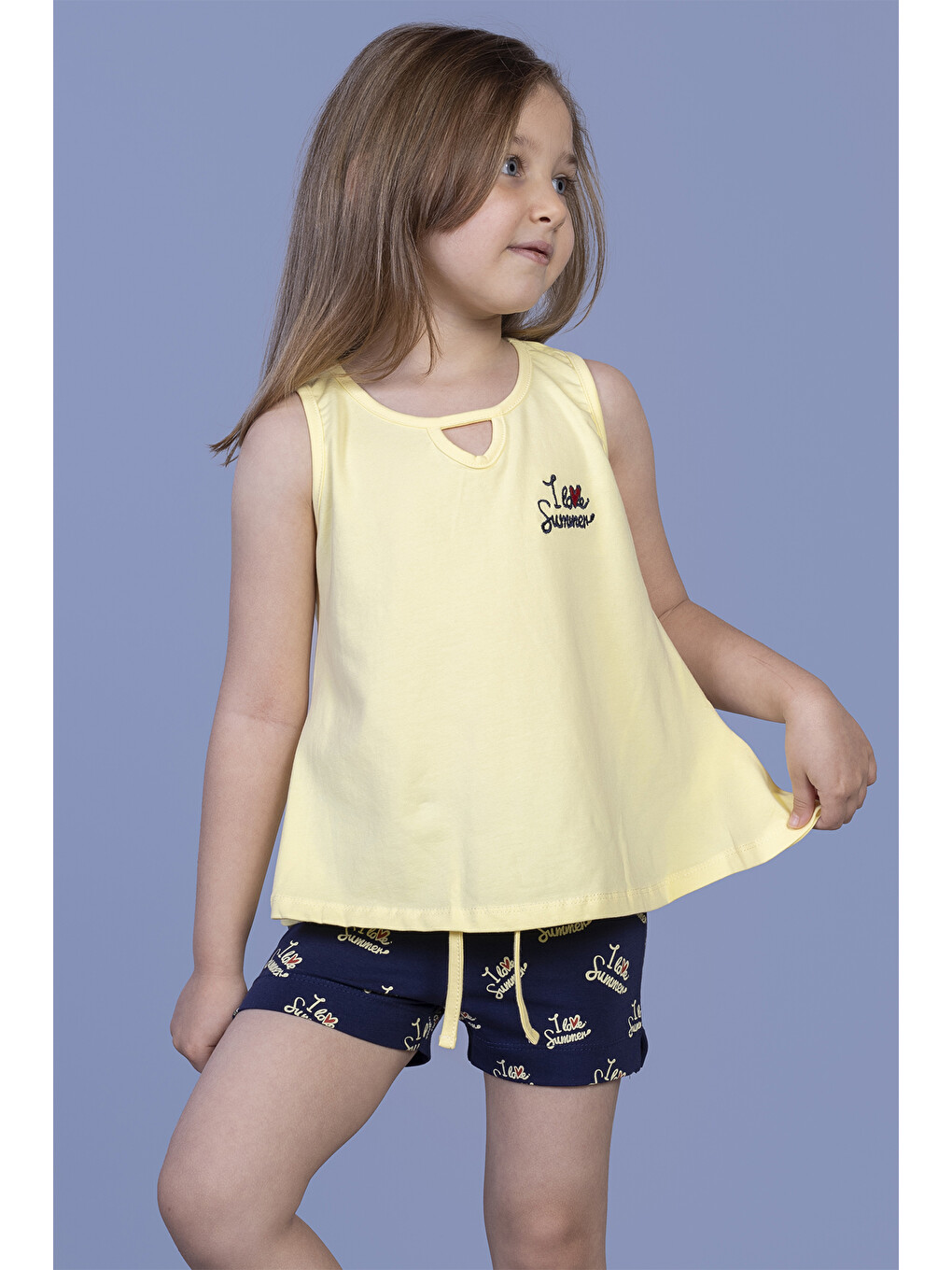 Sarı Kız Çocuk I Love Summer Baskılı Şortlu Takım