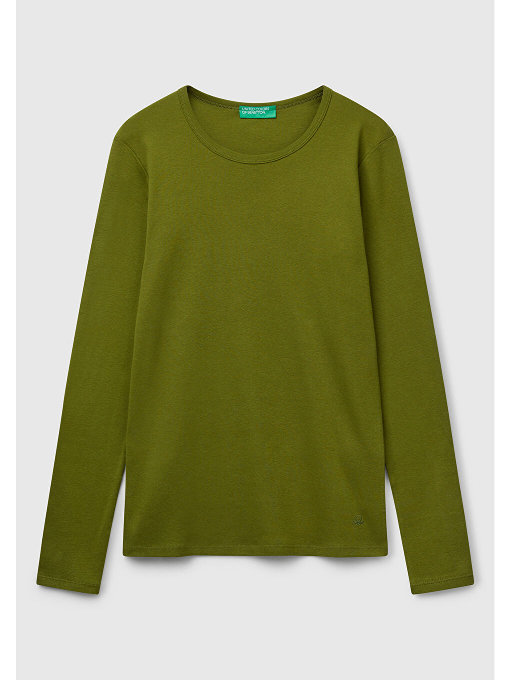 Kadın Haki Yeşili Basic Bisiklet Yaka Uzun Kollu T-Shirt-1