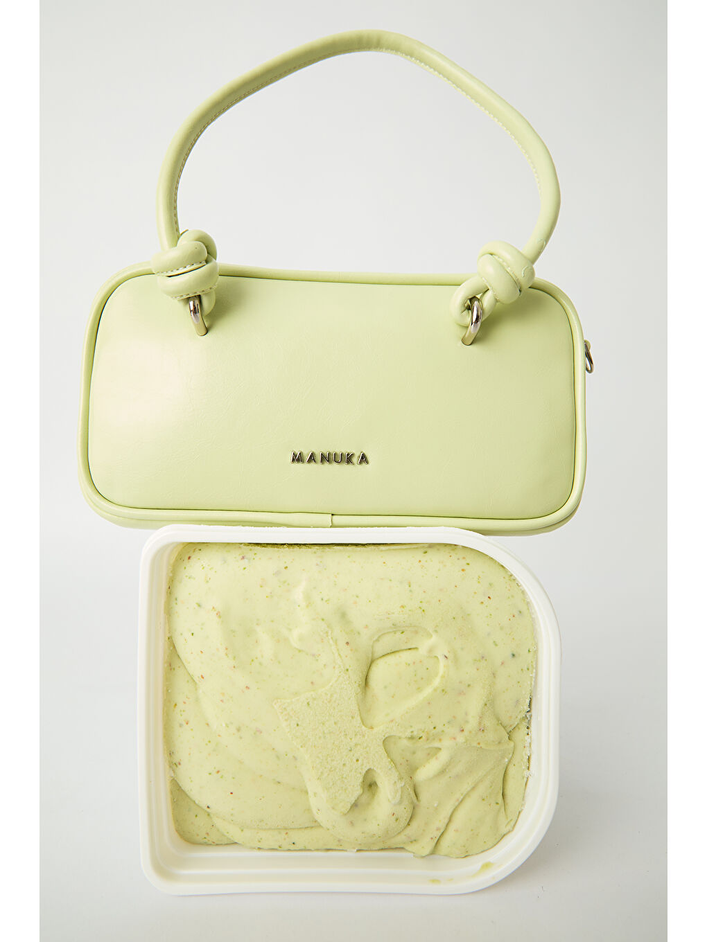 Yeşil Etre Bağlama Detaylı Bowling Çanta Ice Cream-2