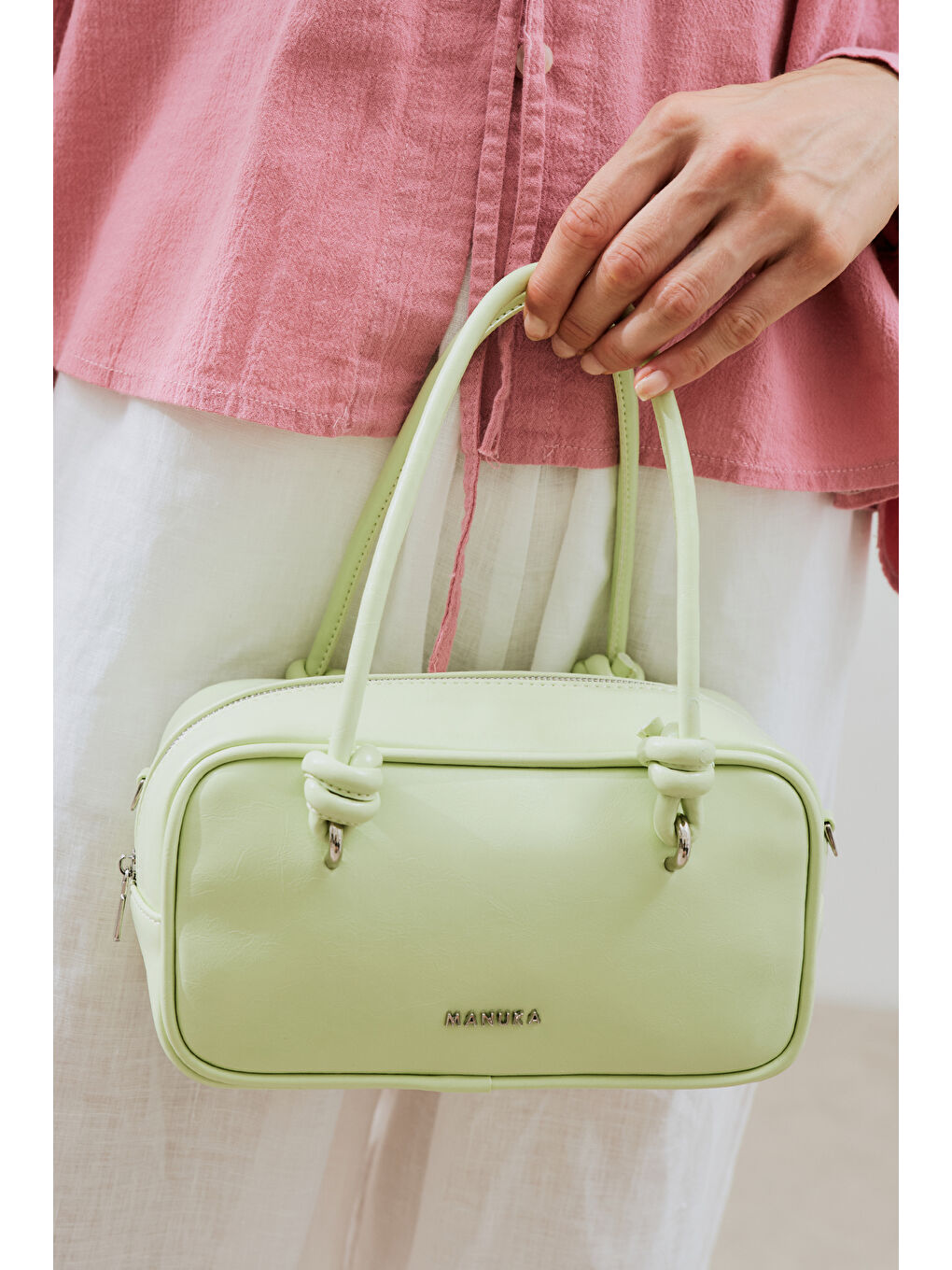 Yeşil Etre Bağlama Detaylı Bowling Çanta Ice Cream-3