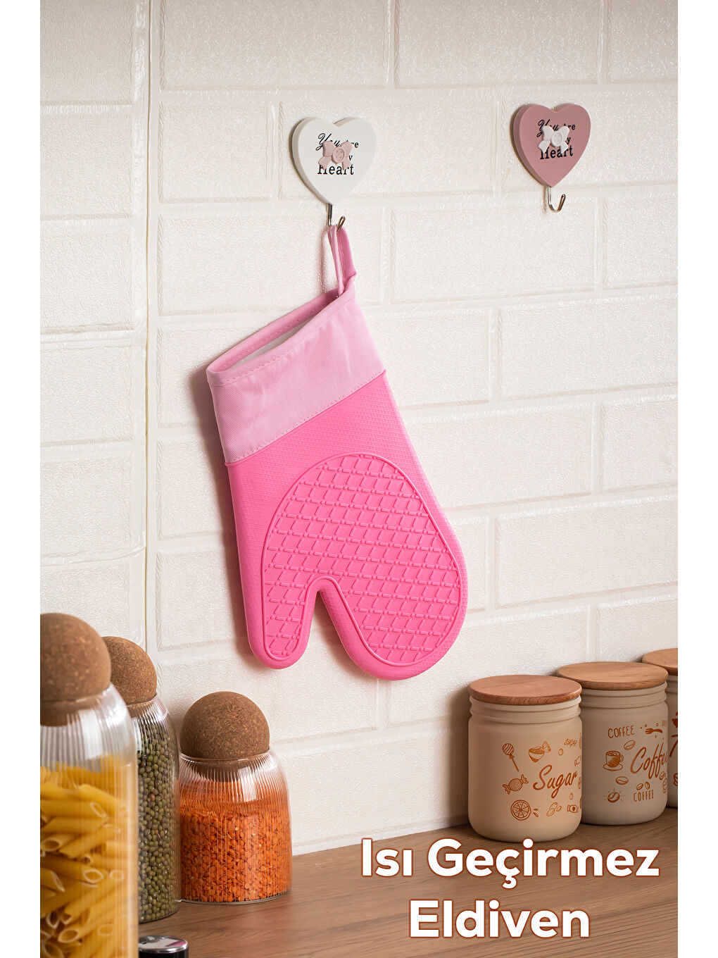 3137-2 Silikon Yanmaz Yapışmaz Fırın Eldiveni Pembe