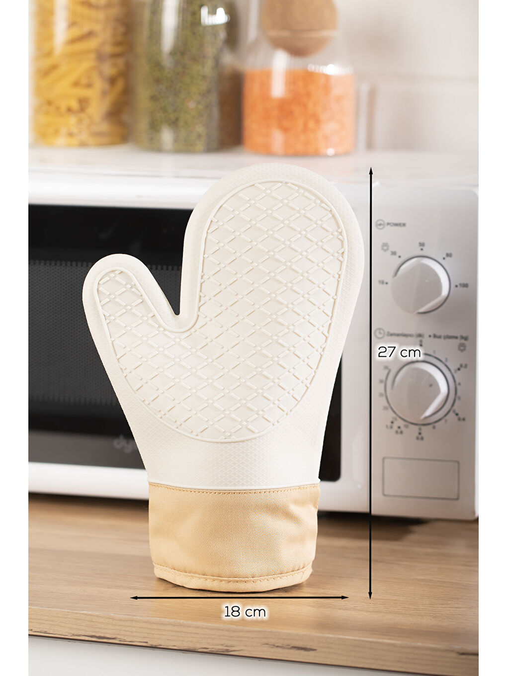 Kahverengi 3137 Silikon Yanmaz Yapışmaz Fırın Eldiveni Krem-1