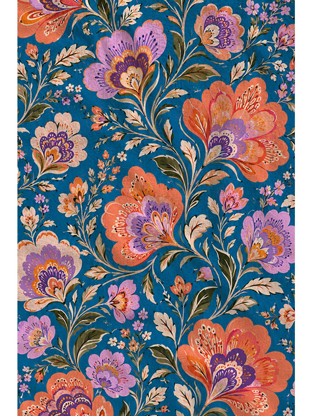 Bohem Lacivert Turuncu Çiçekli Motif Desenli 70x150 Plaj Havlusu - Dijital Baskılı Banyo Havlusu-2