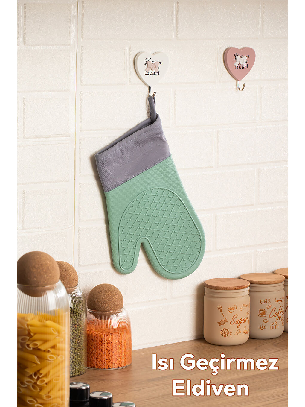 3137-3 Silikon Yanmaz Yapışmaz Fırın Eldiveni Yeşil