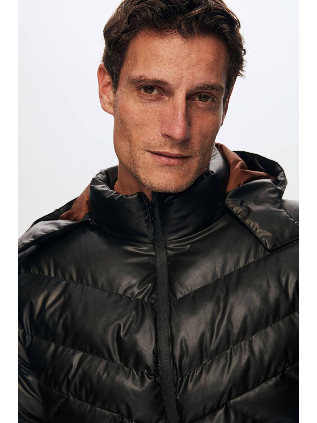 Slim Fit Kahverengi Rüzgar Geçirmez Su İtici Kışlık Mont-2