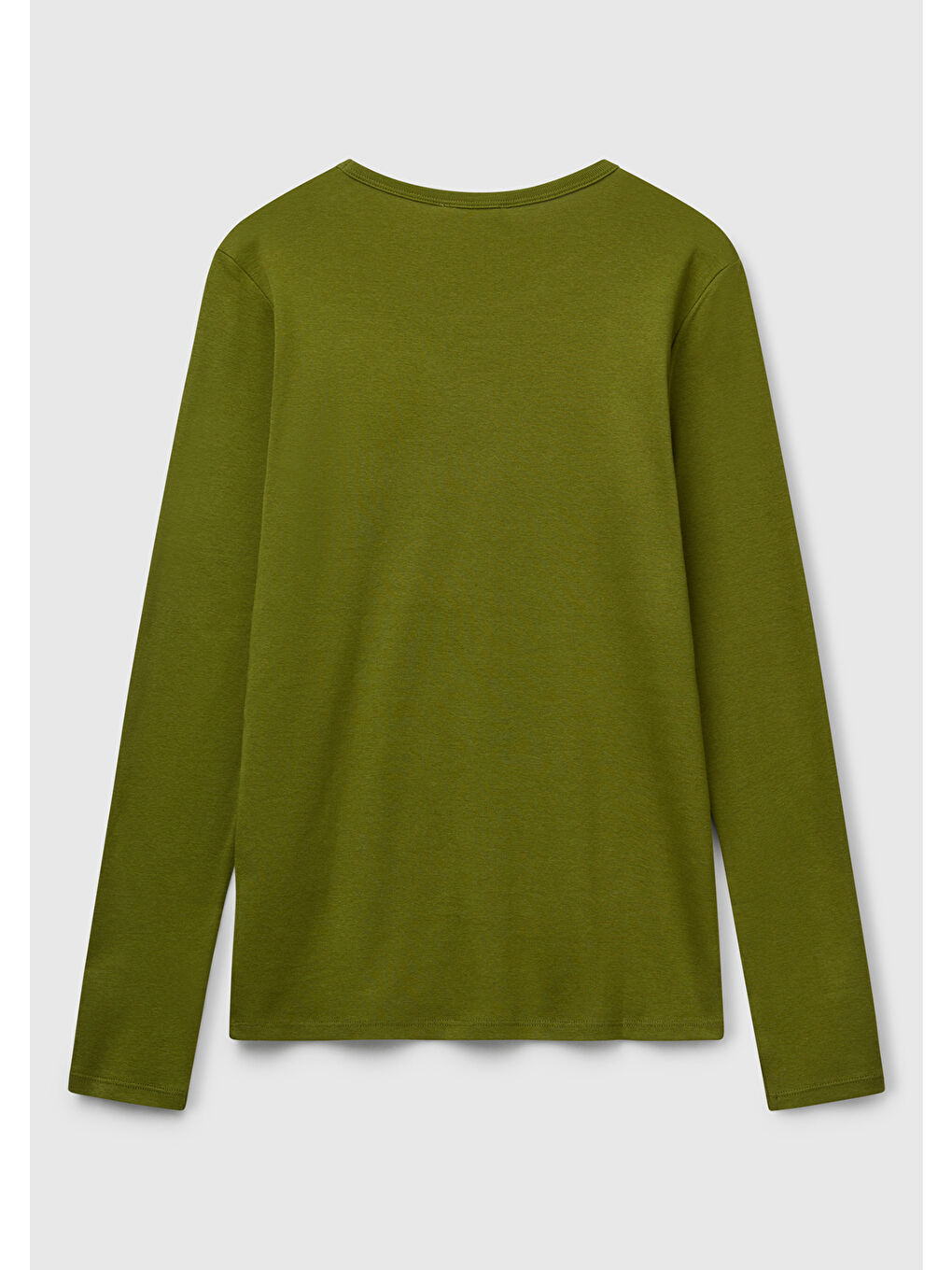 Kadın Haki Yeşili Basic Bisiklet Yaka Uzun Kollu T-Shirt-3